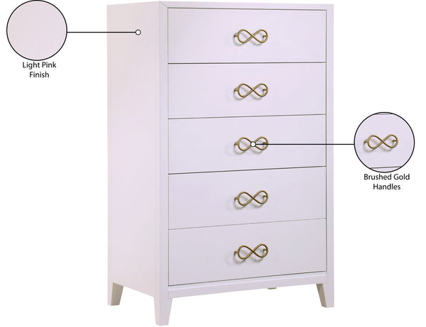 Bowtie Rubberwood / Metal Contemporary Pink / Gold Chest - 32" W x 20" D x 50" H