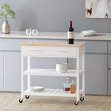 Neffs Contemporary Kitchen Cart with Wheels, Natural and White Noble House