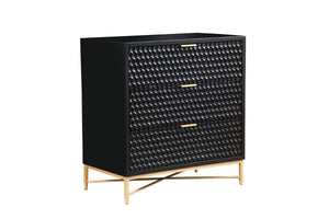 Black Pearl 3-Drawer Chest - Contemporary Mahogany Storage with Gold Accents & Textured Design