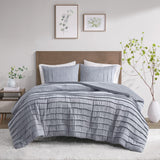 Beautyrest Maddox Casual 3 Piece Striated Cationic Dyed Oversized Comforter Set with Pleats Blue King/Cal BR10-3865