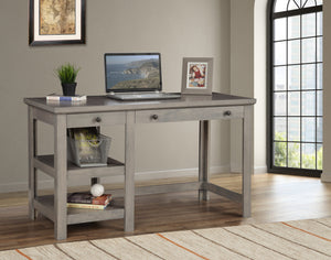 Ashville Desk in Smokey Grey - Spacious Workspace with Two Drawers & Open Shelves for Home Office