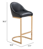 Zuo Modern Scott 100% Polyurethane, Plywood, Steel Modern Commercial Grade Barstool Black, Gold 100% Polyurethane, Plywood, Steel