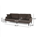 Malverne Contemporary 3 Seater Fabric Sofa with Accent Pillows, Brown and Dark Brown Noble House