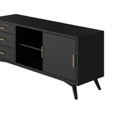 Alpine Furniture Flynn Large TV Console, Black 966BLK-10 Black Mahogany Solids & Okoume Veneer 64 x 19 x 27