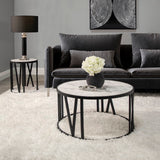 Sagebrook Home Contemporary 19" Round Side Table, Black/white 15612 Black Metal