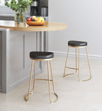 Zuo Modern Bree 100% Polyurethane, Plywood, Stainless Steel Modern Commercial Grade Counter Stool Set - Set of 2 Black, Gold 100% Polyurethane, Plywood, Stainless Steel