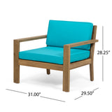 Santa Ana Outdoor 4 Seater Acacia  Wood Chat Set with Cushions, Wire Brushed Light Brown and Teal Noble House