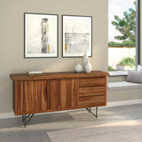 Alpine Furniture Live Edge Server, Light Walnut 1968-06 Light Walnut Solid Acacia Wood with Metal Legs 67 x 17.5 x 32