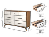 Alpine Furniture Flynn 7 Drawer Two Tone Dresser, Acorn/White 999-03 Acorn & White Mahogany Solids & Okoume Veneer 56 x 19 x 36.5