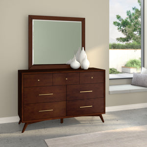 Alpine Furniture Flynn Mid Century Modern 7 Drawer Dresser, Walnut 966WAL-03 Walnut Mahogany Solids & Okoume Veneer 56 x 19 x 36.5