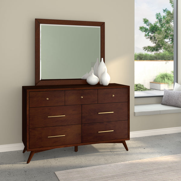 Alpine Furniture Flynn Mid Century Modern 7 Drawer Dresser, Walnut 966WAL-03 Walnut Mahogany Solids & Okoume Veneer 56 x 19 x 36.5