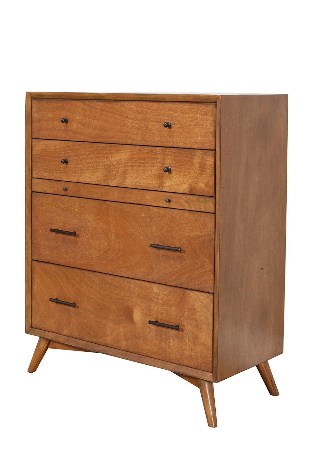 Alpine Furniture Flynn Mid Century Modern 4 Drawer Multifunction Chest w/Pull Out Tray, Acorn 966-05 Acorn Mahogany Solids & Okoume Veneer 38 x 18 x 43