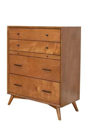 Alpine Furniture Flynn Mid Century Modern 4 Drawer Multifunction Chest w/Pull Out Tray, Acorn 966-05 Acorn Mahogany Solids & Okoume Veneer 38 x 18 x 43