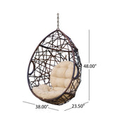 Cayuse Outdoor Wicker Tear Drop Hanging Chair, Multi-Brown, Brown and Tan Noble House