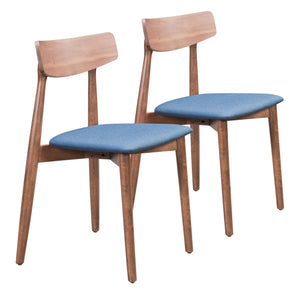 Zuo Modern Newman 100% Polyester, MDF, Rubberwood Scandinavian Commercial Grade Dining Chair Set - Set of 2 Walnut, Blue 100% Polyester, MDF, Rubberwood