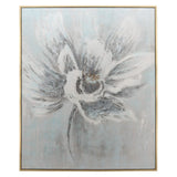 Contemporary 62x52 Flower Canvas, Gray On Gold Frame