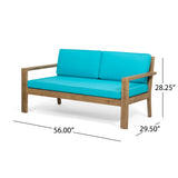 Santa Ana Outdoor 4 Seater Acacia  Wood Chat Set with Cushions, Wire Brushed Light Brown and Teal Noble House