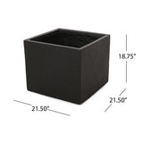 Ella Outdoor Modern Large Cast Stone Square Planters, Black Noble House