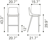 Zuo Modern Magnus 100% Polyurethane, Plywood, Steel Modern Commercial Grade Barstool Set - Set of 2 Gray, Walnut 100% Polyurethane, Plywood, Steel