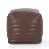 Baddow Contemporary Faux Leather Channel Stitch Cube Pouf