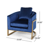 Briarcliff Modern Velvet Glam Armchair with Stainless Steel Frame - Navy Blue and Gold Finish Noble House