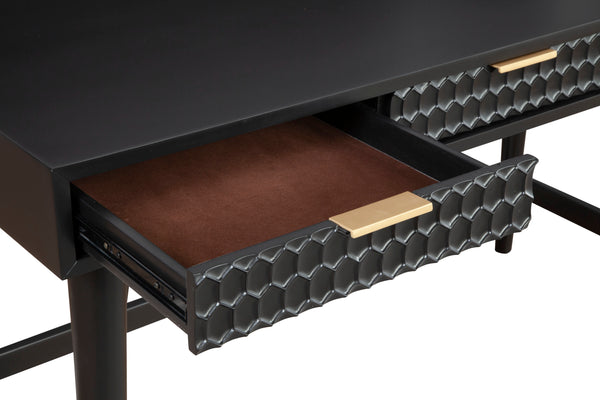 Black Pearl Large Desk - Elegant Mahogany with Textured Drawers, Gold Hardware, and Smooth Glides
