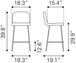 Zuo Modern Gironde 100% Polyester, Plywood, Steel Modern Commercial Grade Barstool Light Gray, Black, Gold 100% Polyester, Plywood, Steel