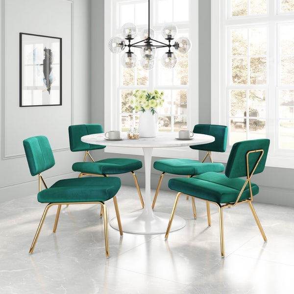 Zuo Modern Nicole 100% Polyester, Plywood, Steel Modern Commercial Grade Dining Chair Set - Set of 2 Green, Gold 100% Polyester, Plywood, Steel