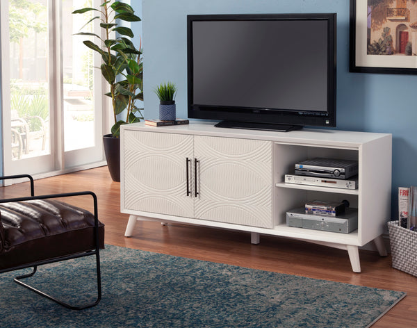 Alpine Furniture Tranquility TV Console, White 1867-10 White Mahogany Solids & Veneer 64 x 18 x 28