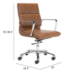 Zuo Modern Ithaca 100% Polyurethane, Plywood, Steel, Aluminum Alloy Modern Commercial Grade Office Chair Vintage Brown 100% Polyurethane, Plywood, Steel, Aluminum Alloy