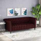 Barneyville Traditional Chesterfield Sofa with Tufted Cushions, Wine and Black Noble House