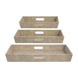 Sagebrook Home Contemporary Set of 3 -  16/20/24" Leather/wood Snakeskin Trays, Ivory 17865-01 Ivory/beige Mdf