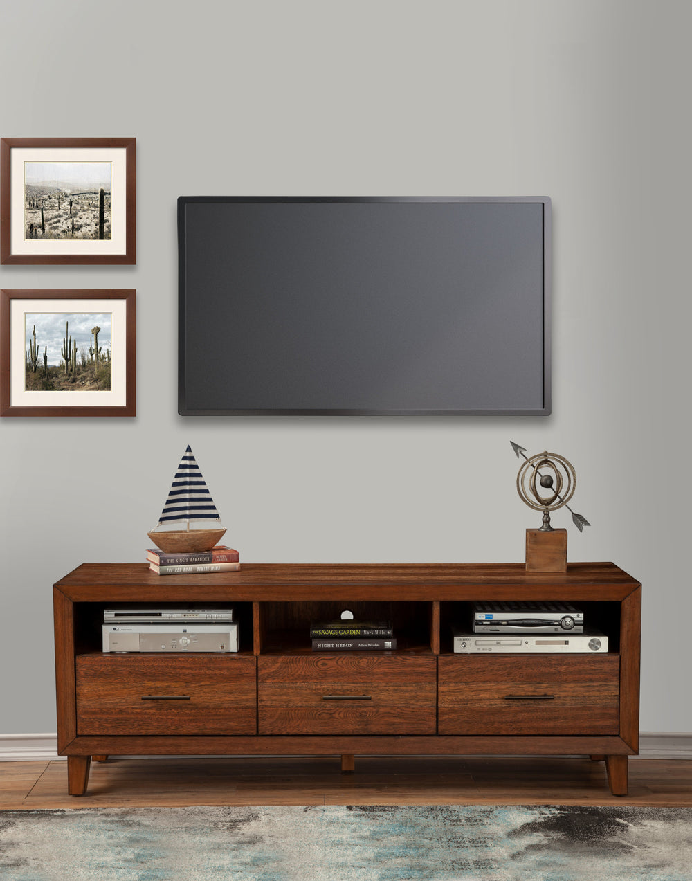 Trinidad TV Console in Toffee - Stylish Mahogany with Dovetail Drawers & Open Shelves for Storage
