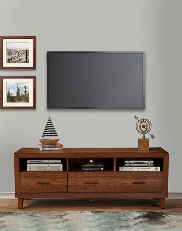 Trinidad TV Console in Toffee - Stylish Mahogany with Dovetail Drawers & Open Shelves for Storage