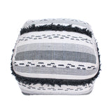 Kipling Large Contemporary Faux Yarn Pouf Ottoman, Ivory and Gray