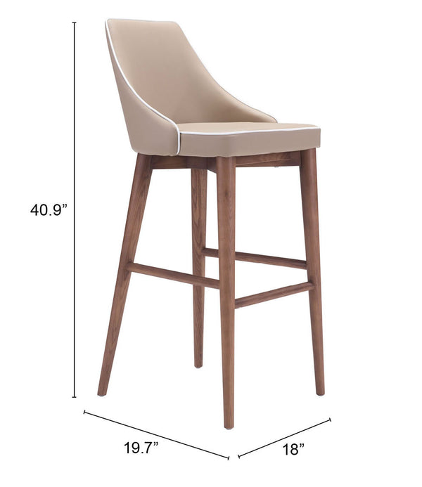 Zuo Modern Moor 100% Polyurethane, Plywood, Birch Wood Mid Century Commercial Grade Barstool Beige, Brown 100% Polyurethane, Plywood, Birch Wood