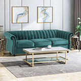 Bowie Modern Glam Velvet 3 Seater Sofa, Teal and Dark Brown Noble House