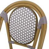 Remi Outdoor French Bistro Chairs, Gray, White, and Bamboo Finish Noble House