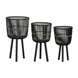 Sagebrook Home Contemporary Set of 3 -  Bamboo Footed Planters 11/13/15", Black 14780-07 Black Bamboo Wood