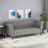 Barneyville Traditional Chesterfield Sofa with Tufted Cushions, Gray and Black Noble House