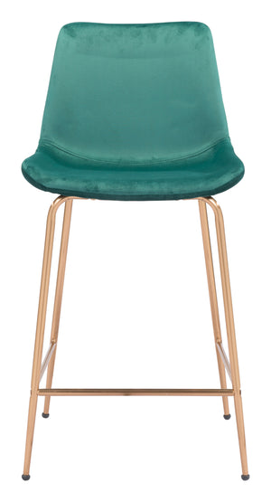 Zuo Modern Tony 100% Polyester, Plywood, Steel Modern Commercial Grade Counter Stool Green, Gold 100% Polyester, Plywood, Steel