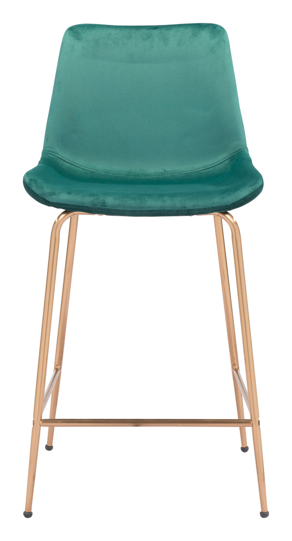 Zuo Modern Tony 100% Polyester, Plywood, Steel Modern Commercial Grade Counter Stool Green, Gold 100% Polyester, Plywood, Steel