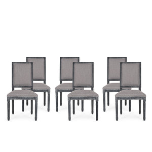 Regina French Country Wood Upholstered Dining Chair (Set of 6), Gray Noble House