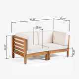 Oana Outdoor Modular Acacia Wood Loveseat with Cushions, Teak and Beige Noble House