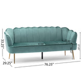 Reitz Modern Glam Velvet Channel Stitch 3 Seater Shell Sofa, Turquoise and Gold   Noble House