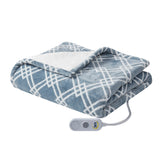 Printed Plush Casual 100% Polyester Print Microlight to Sherpa Heated Throw Blue 50x60''