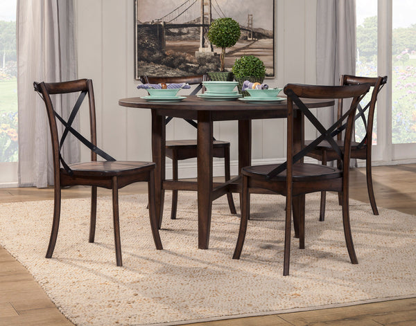 Alpine Furniture Arendal Round Table, Burnished Dark Oak 5672-03 Burnished Dark Oak Rubberwood Solids & Oak Veneer 47 x 47 x 30