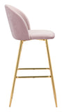 Zuo Modern Cozy 100% Polyester, Plywood, Steel Modern Commercial Grade Barstool Pink, Gold 100% Polyester, Plywood, Steel