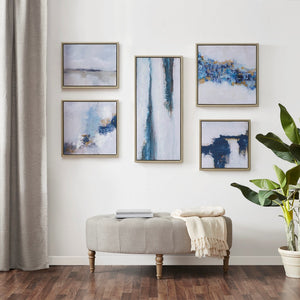 Blue Drift Modern/Contemporary Framed Embellished Canvas Gallery 5PC Set in Multi