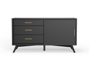 Alpine Furniture Flynn Small TV Console, Black 966BLK-15 Black Mahogany Solids & Veneer 50 x 20 x 27